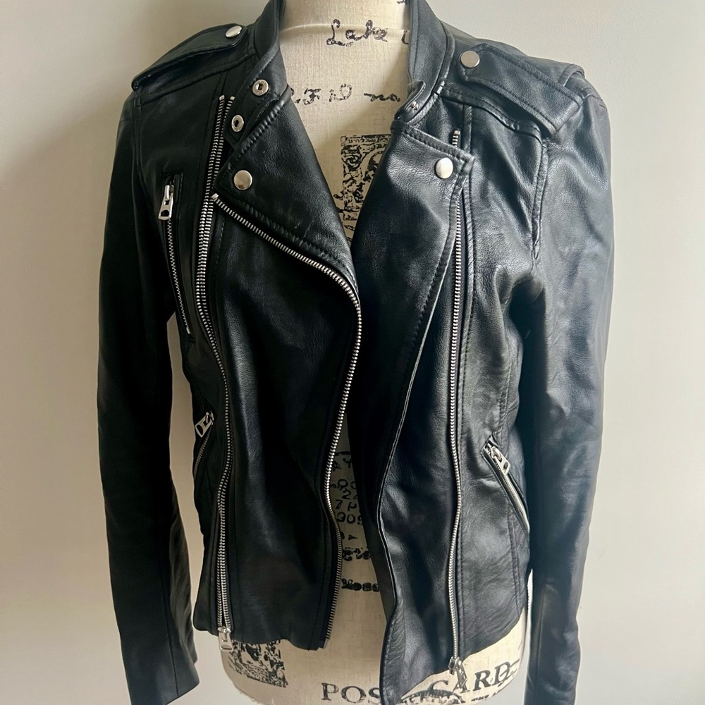 H&M Black Vegan Leather Moto Jacket